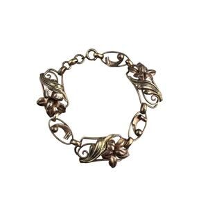 Carl Art Vintage Sterling Silver Vermeil Bracelet Trumpet Flowers 7.25" 1940s